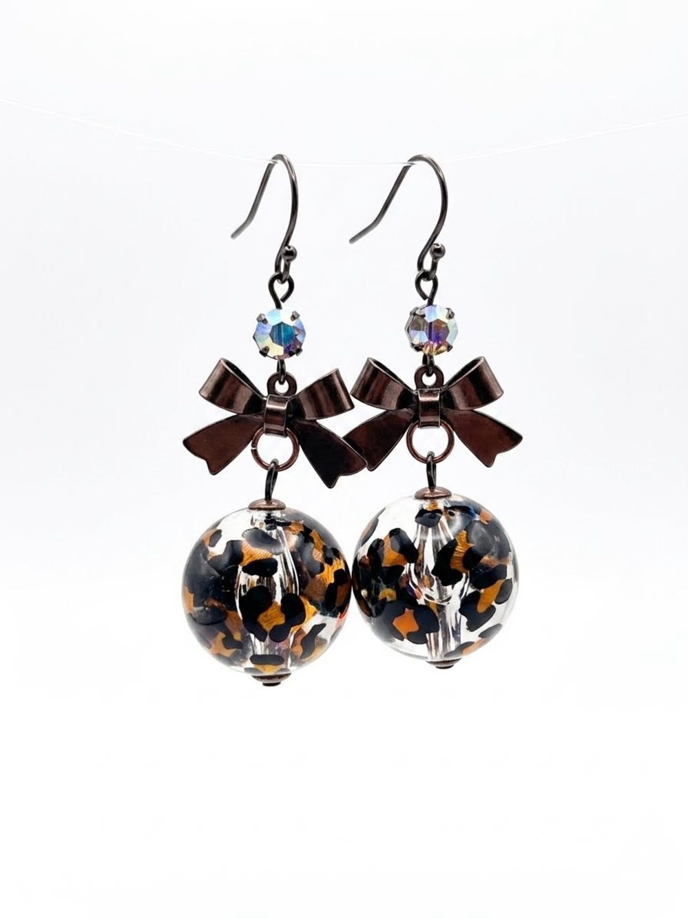 Vintage Betsey Johnson Leaping Leopards Lucite Ball Drop Earrings